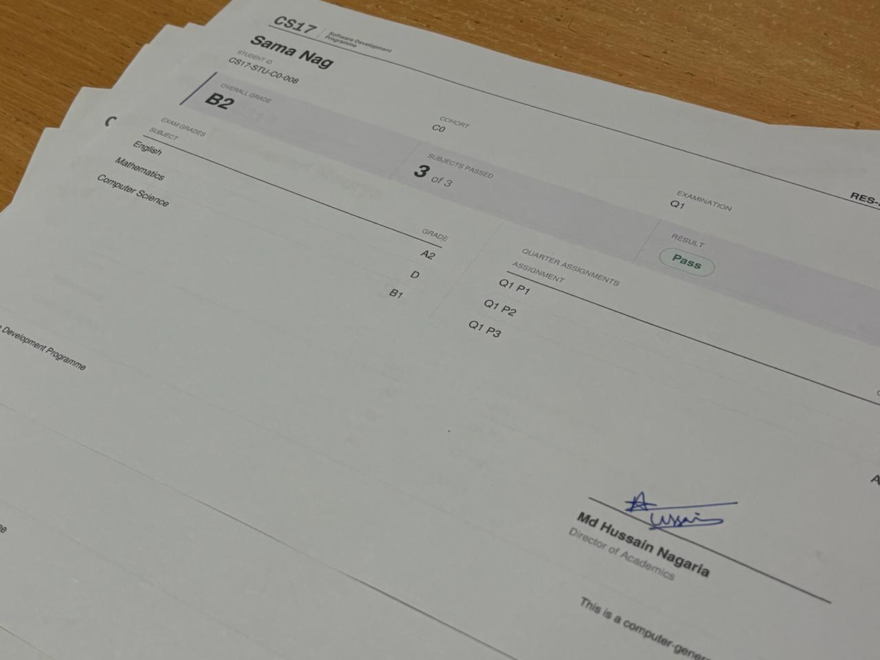 First CS17 Report Card